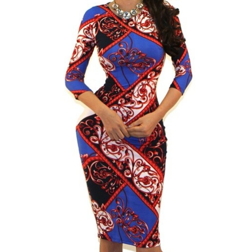 Got Style Savannah Swirl Blue Red Bodycon Party Cocktail Dress